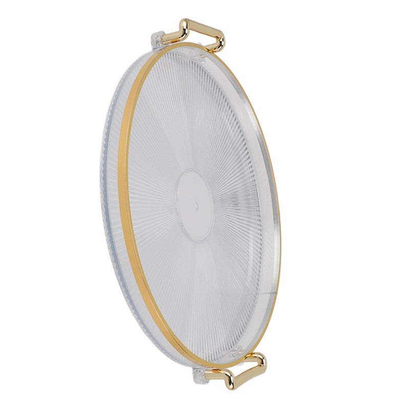 Round Serving Tray: Transparent With 2 Gold Handles & Golden Rim - Sophisticated Eco Friendly PS Design Versatile Storage Solution For Home Dining, Fruit Dessert Display - Image 3