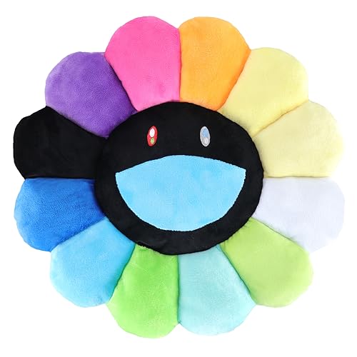 SNEPOO Smile Face Plush Rainbow Pillow Sunflower Indie Decor Plush Pillow Soft Comfortable Flower Floor Pillow for Home Reading Bed Room Decoration 40CM Black Rainbow - Image 1