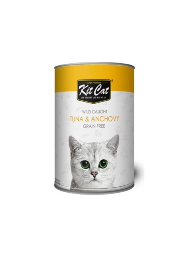 كيت كات طعام قطط رطب خالي من الحبوب من كيت كات، مصنوع من التونة والأنشوجة البرية، علبة 400 جرام