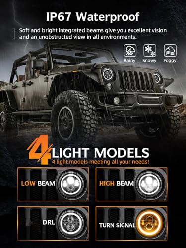 UNI-SHINE Black 2pcs 7 inch Led Headlight Round DOT Approved H6024 Led Headlight DRL Turn Signal Compatible with Jeep Wrangler JK TJ CJ & Miata & Chevy S3 & Hummer H1 H2 - Image 3