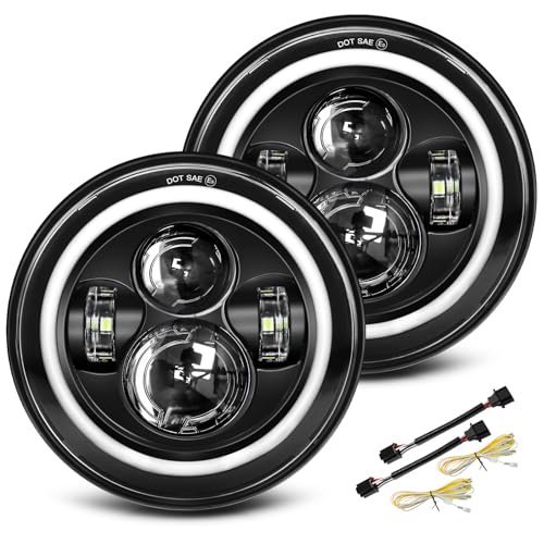 UNI-SHINE Black 2pcs 7 inch Led Headlight Round DOT Approved H6024 Led Headlight DRL Turn Signal Compatible with Jeep Wrangler JK TJ CJ & Miata & Chevy S3 & Hummer H1 H2 - Image 1