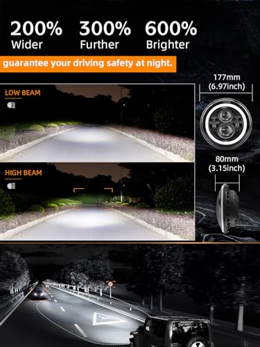 UNI-SHINE Black 2pcs 7 inch Led Headlight Round DOT Approved H6024 Led Headlight DRL Turn Signal Compatible with Jeep Wrangler JK TJ CJ & Miata & Chevy S3 & Hummer H1 H2 - Image 4