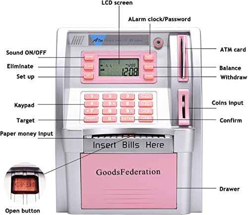 GoodsFederation 2024 Upgraded ATM Piggy Bank for Real Money for Kids Adults,Toy Money Bank with Card,Password,Coin Recognition,Bill Feeder,Balance Calculator,Electronic Money Safe Coin Box,Hot Gift for Boys Girls - Image 3