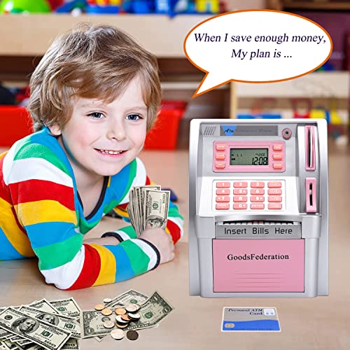 GoodsFederation 2024 Upgraded ATM Piggy Bank for Real Money for Kids Adults,Toy Money Bank with Card,Password,Coin Recognition,Bill Feeder,Balance Calculator,Electronic Money Safe Coin Box,Hot Gift for Boys Girls - Image 5