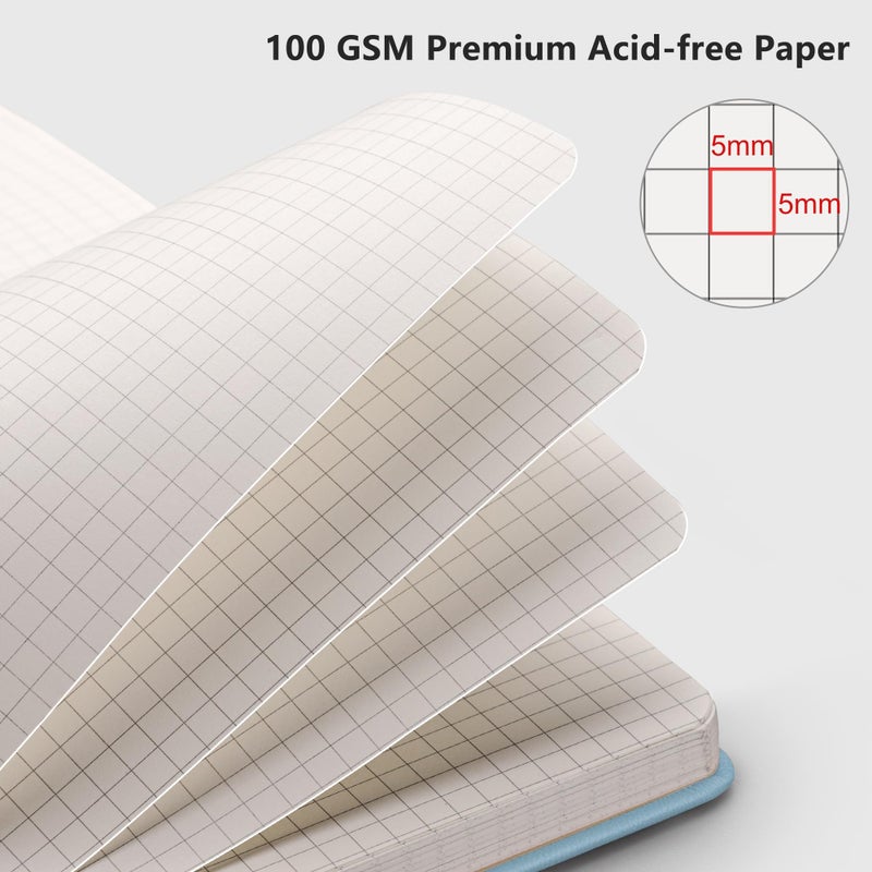 Rettacy Graph Grid Paper Notebook  192 Pages  A5 Medium Size (5.7'' X 8.3'')  5 Squares Per Inch  Leather Hardcover  100 Gsm Thick Paper  For School  Students  Math  Engineering (Light Blue) - Image 3