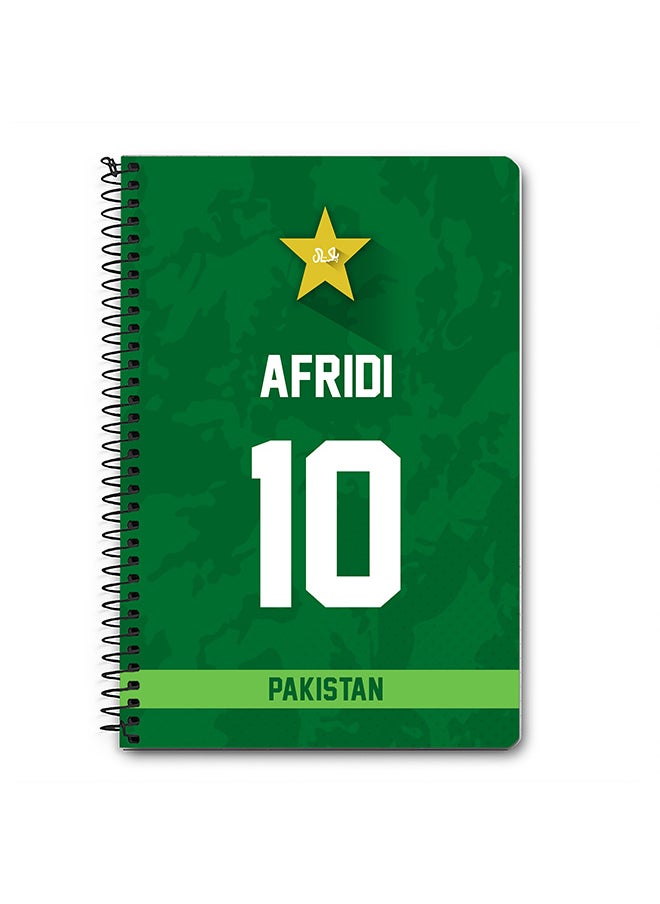 Designer A5 Spiral Notebook Memo Notepad Journal Player - AFRIDI, Jersey Number -10 (With Logo)