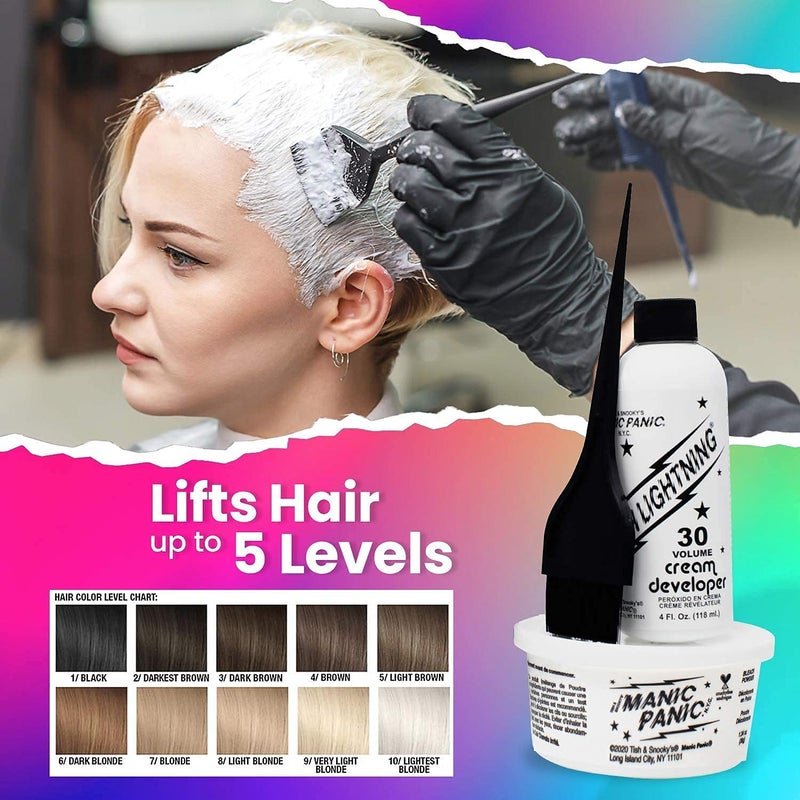MANIC PANIC Blue Lightning Hair Bleach Kit - 30 Volume Developer + Bleach Powder Hair Lightener Lifts up to Five Levels And Eliminates Orange Tones - Vegan And Cruelty Free - Image 3