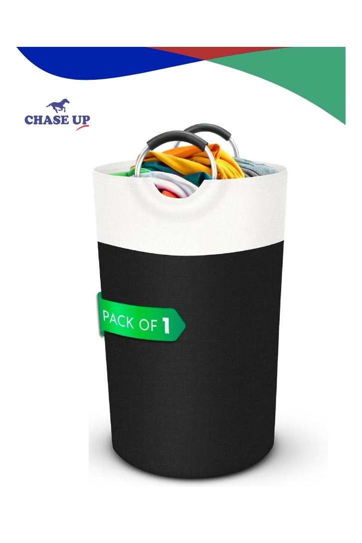 Chase Up Waterproof Laundry Basket Hamper Bin | Collapsible Basket with Foam Protected Aluminum Handles for Dirty Clothes, Blanket, Toys, Kitchen & Home Storage with Large Storage Capacity 90 L (Black) - Image 1