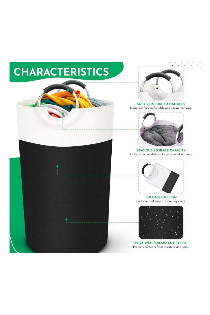 Chase Up Waterproof Laundry Basket Hamper Bin | Collapsible Basket with Foam Protected Aluminum Handles for Dirty Clothes, Blanket, Toys, Kitchen & Home Storage with Large Storage Capacity 90 L (Black) - Image 2