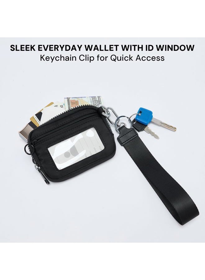 YDF The Iris Wallet for Women Mini Zip Card Case with Clear ID Window Zipper Coin Purse Lightweight Portable Keychain Wallet, Black, Product Dimensions: 5.6 x 3.9 x 0.7 inches, Compact and Stylish - Image 4