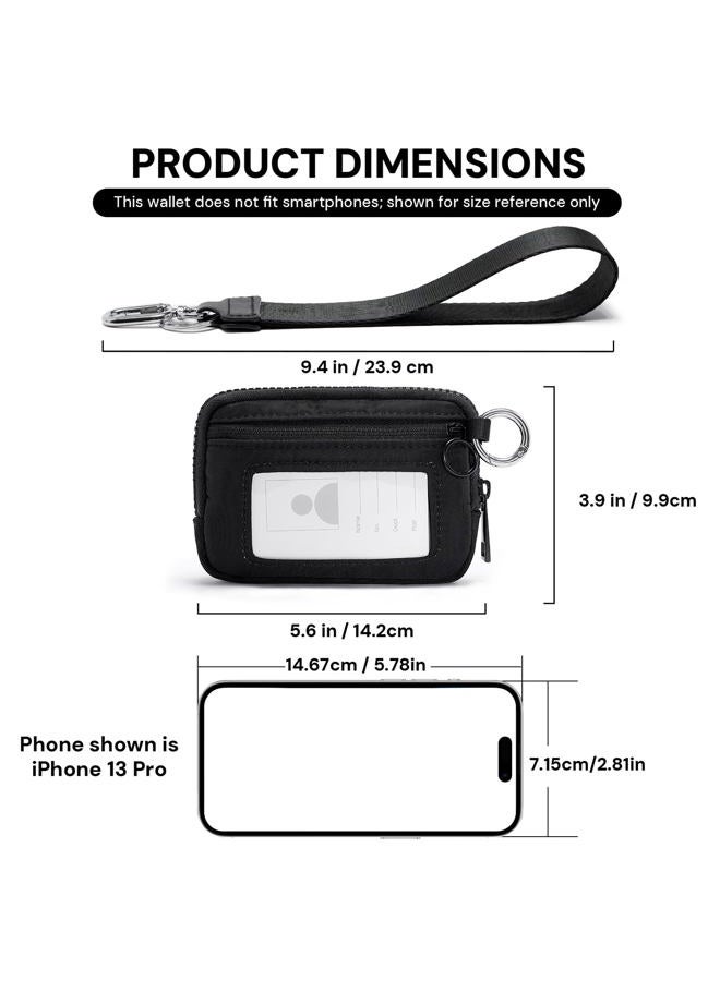 YDF The Iris Wallet for Women Mini Zip Card Case with Clear ID Window Zipper Coin Purse Lightweight Portable Keychain Wallet, Black, Product Dimensions: 5.6 x 3.9 x 0.7 inches, Compact and Stylish - Image 2