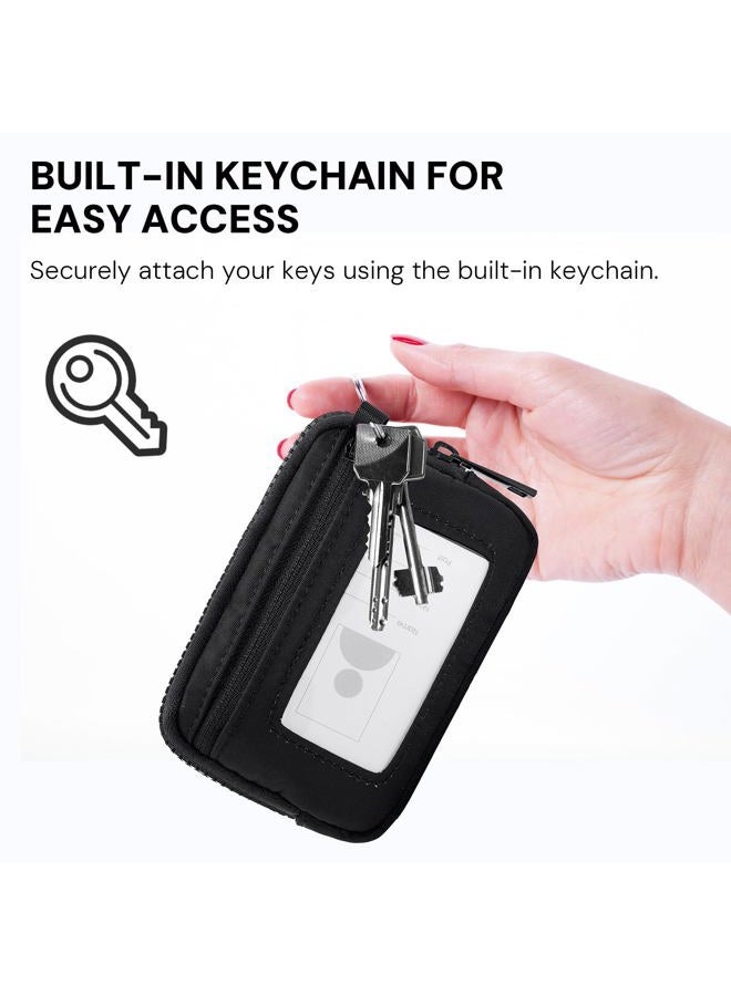 YDF The Iris Wallet for Women Mini Zip Card Case with Clear ID Window Zipper Coin Purse Lightweight Portable Keychain Wallet, Black, Product Dimensions: 5.6 x 3.9 x 0.7 inches, Compact and Stylish - Image 5