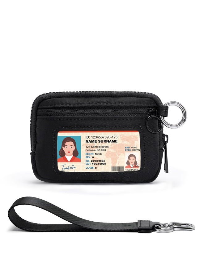 YDF The Iris Wallet for Women Mini Zip Card Case with Clear ID Window Zipper Coin Purse Lightweight Portable Keychain Wallet, Black, Product Dimensions: 5.6 x 3.9 x 0.7 inches, Compact and Stylish - Image 1