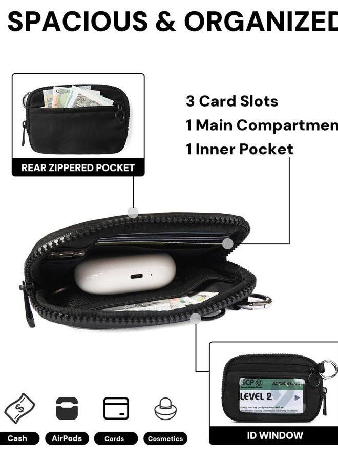 YDF The Iris Wallet for Women Mini Zip Card Case with Clear ID Window Zipper Coin Purse Lightweight Portable Keychain Wallet, Black, Product Dimensions: 5.6 x 3.9 x 0.7 inches, Compact and Stylish - Image 3