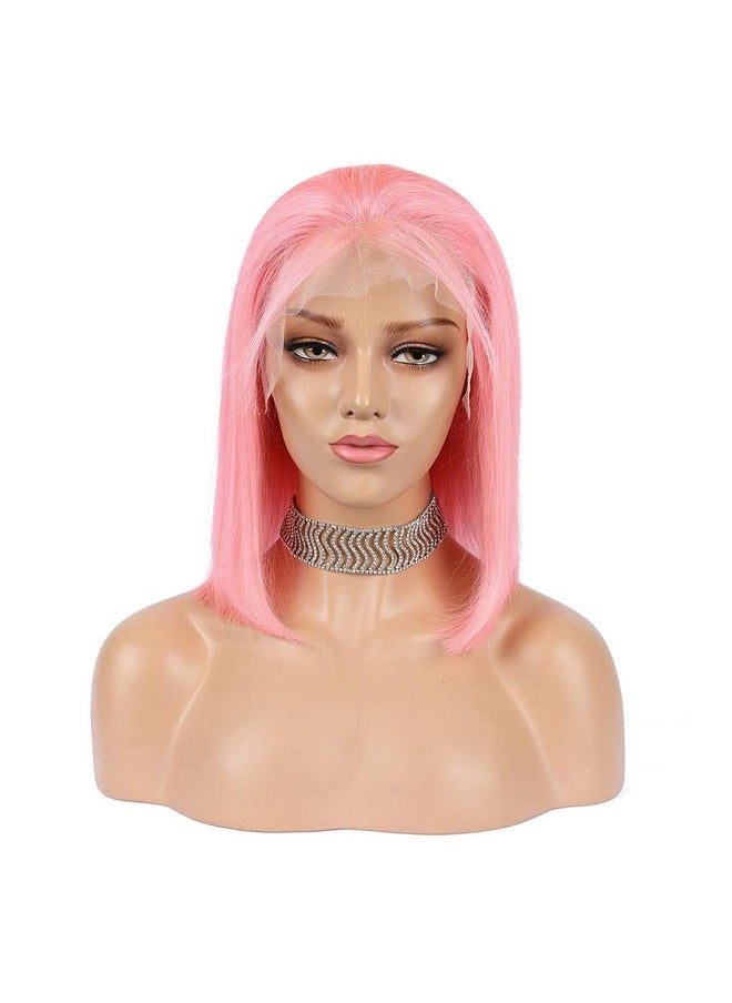 Guanyuwigs Guanyuhair Preplucked Short Bob Human Hair Lace Front Wigs Glueless Silky Straight 150% Full Density Pink Free Part Bob Wigs For Black Women 14Inch  - Image 3