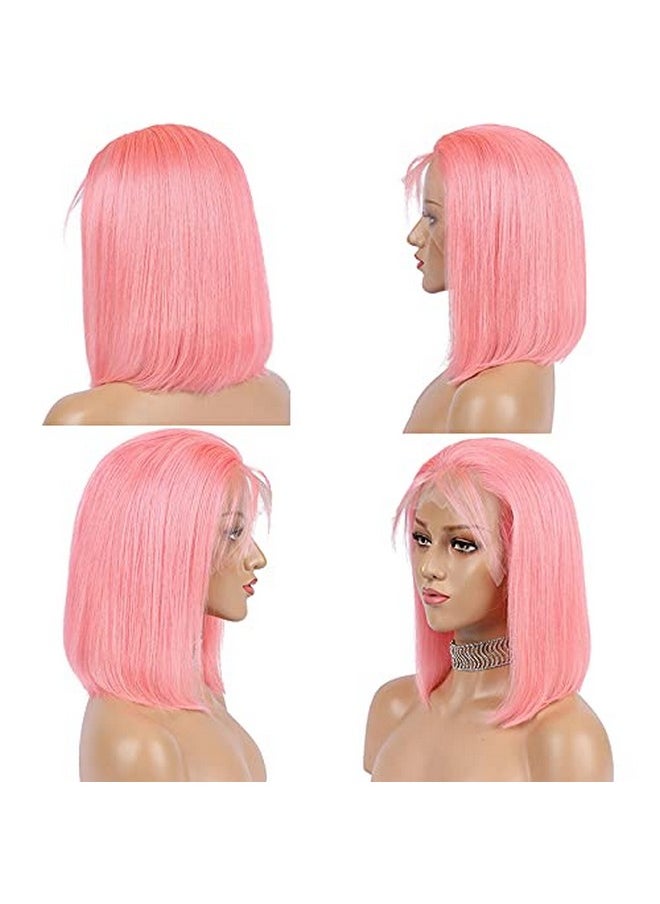 Guanyuwigs Guanyuhair Preplucked Short Bob Human Hair Lace Front Wigs Glueless Silky Straight 150% Full Density Pink Free Part Bob Wigs For Black Women 14Inch  - Image 5