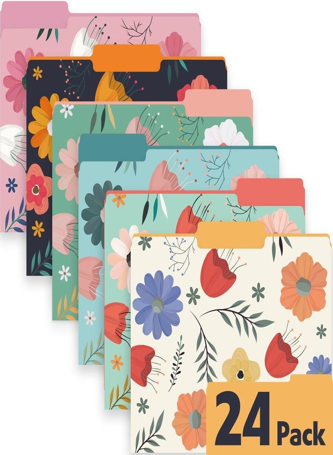YesBes 24 Pack Decorative File Folders, 1/3 Cut Tab Floral Colored Folders Letter Size 8.8 x 11.6 Inch, Assorted 6 Styles Filing Folder for Office School Business - Image 1
