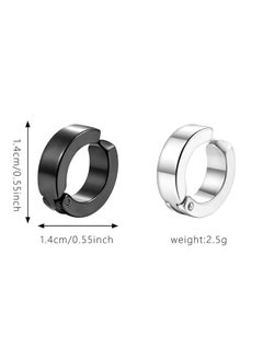 Oasisgalore 2 Pairs Black Silver Cuff Earrings for Men's Women Punk Rock Stainless Steel Circle Round Shape Design Hoop Earrings  - Image 2