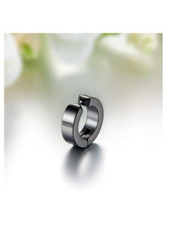 Oasisgalore 2 Pairs Black Silver Cuff Earrings for Men's Women Punk Rock Stainless Steel Circle Round Shape Design Hoop Earrings  - Image 4