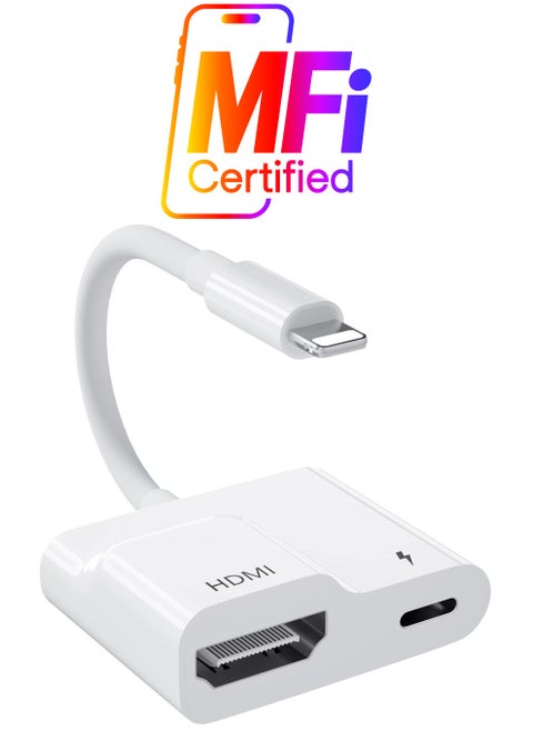 iPhone Lightning to HDMI Digital AV Adapter, 1080P Video & Audio Sync Screen Converter AV Adapter with Lightning Charging Port, Support iPhone iPad to TV/Projector/Monitor [Apple MFi Certified]