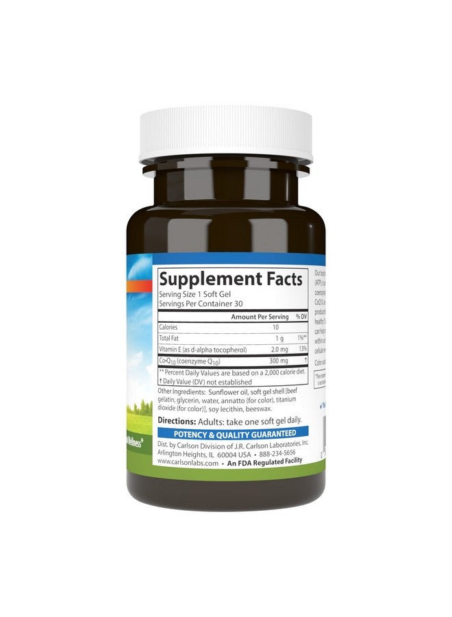 Carlson - Co-Q10, 300 mg of CoEnzyme Q10, Promotes Normal Energy Production & Heart Function, 30 soft gels - Image 2