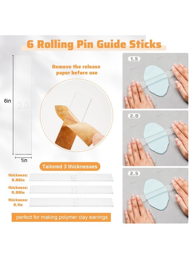 Tessco 0.06 0.08 0.1, 12 Pcs Rolling Pin Guide Sticks Set For Clay Earrings, Polymer Clay Tools Including 6 Clay Rolling Strips, 1 Rolling Pin, 5 Reusable Non Stick Oven Liners, Acrylic Measuring Strips - Image 2