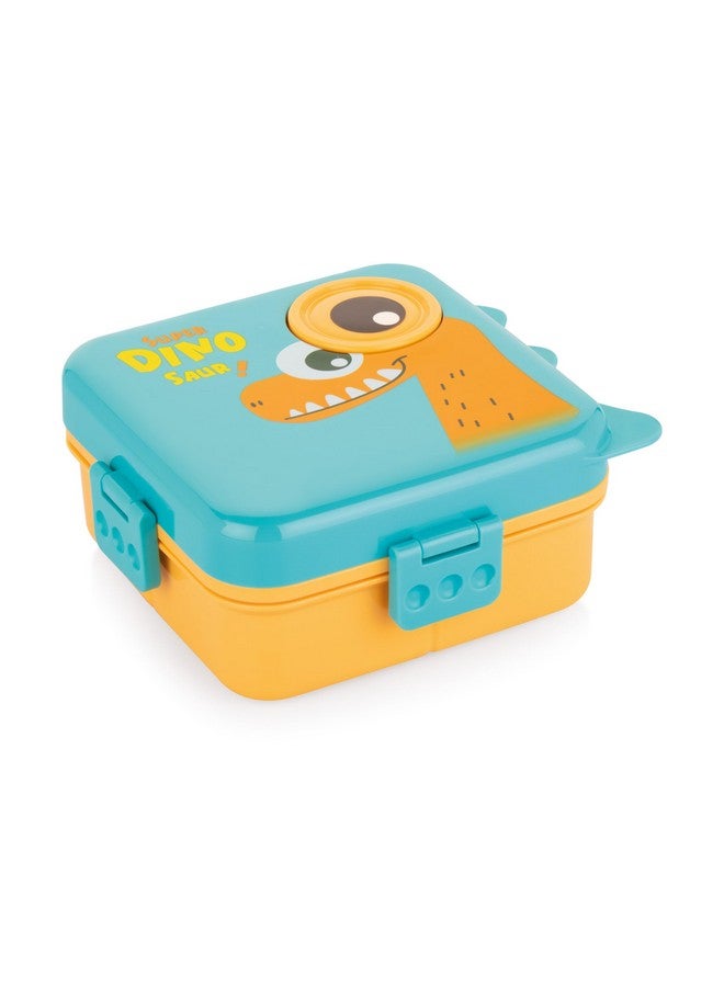 ATTRO Festive Super Dino Lunch Box 2 Layer Plastic Lunch Box Comes with 1 Detachable Tray, 1 Small Container & 1 Spoon Ideal for Kids BPA Free 1590ml+70ml- Orange Blue - Image 1