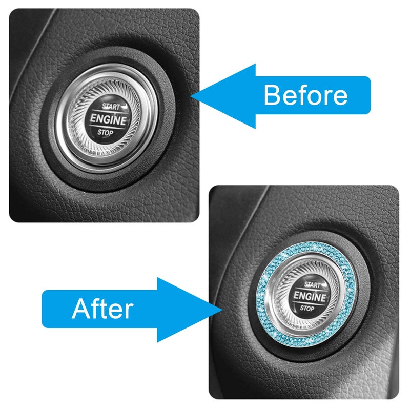 WINKA 2pcs Bling Car Engine Start Button Cover Diamond Crystal Push Start Stop Button Ring Sparkly Bling Ignition Button Cover Rhinestone Keyless Ignition Ring Universal Car Accessories (Blue) - Image 4
