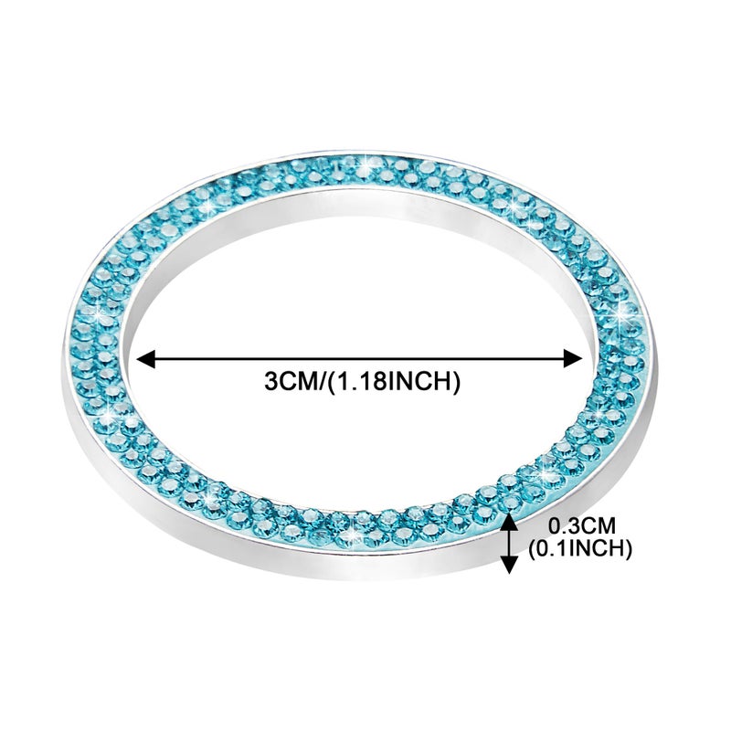 WINKA 2pcs Bling Car Engine Start Button Cover Diamond Crystal Push Start Stop Button Ring Sparkly Bling Ignition Button Cover Rhinestone Keyless Ignition Ring Universal Car Accessories (Blue) - Image 2