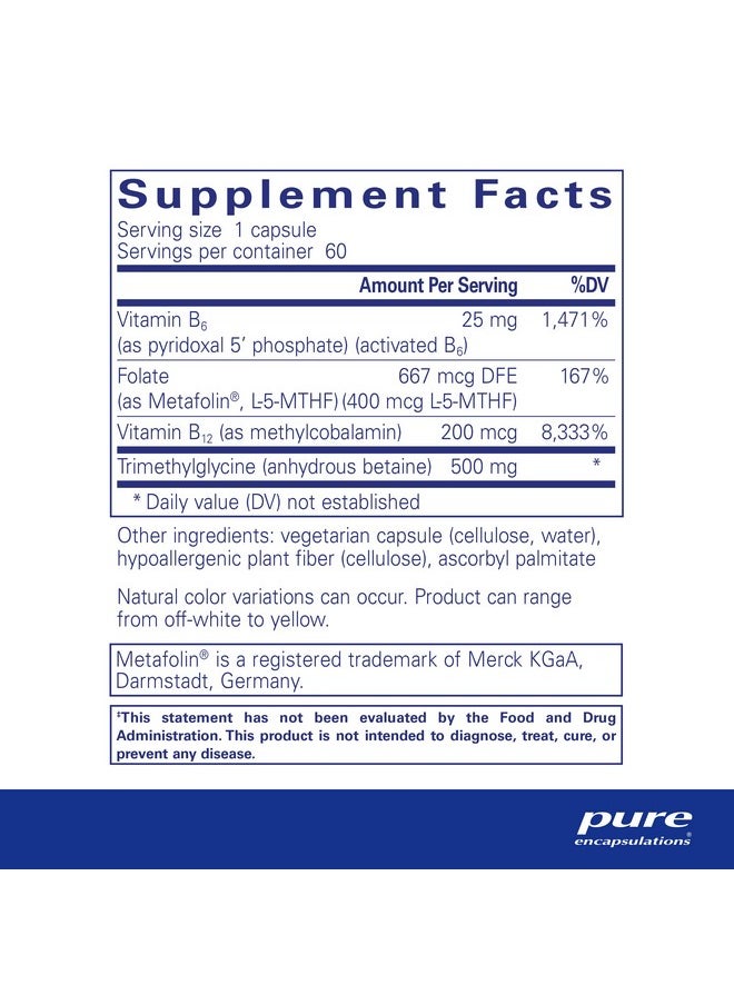 Pure Encapsulations - Homocysteine Factors ; Supplement To Support Normal Homocysteine Levels And Cardiovascular Health* ; 60 Capsules - Image 1