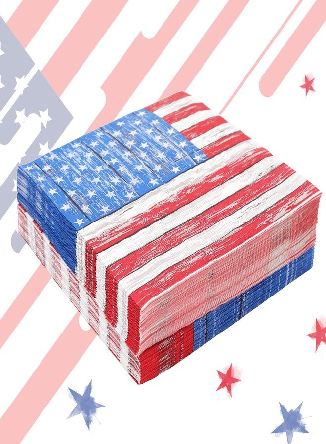 Whaline 80 Pack 4th of July Paper Napkins 6.5 x 6.5 Inch Stars and Stripes Cocktail Napkins Rustic Independence Day Memorial Day Disposable Party Beverage Napkins for Holiday Dinner Party Supplies - Image 5