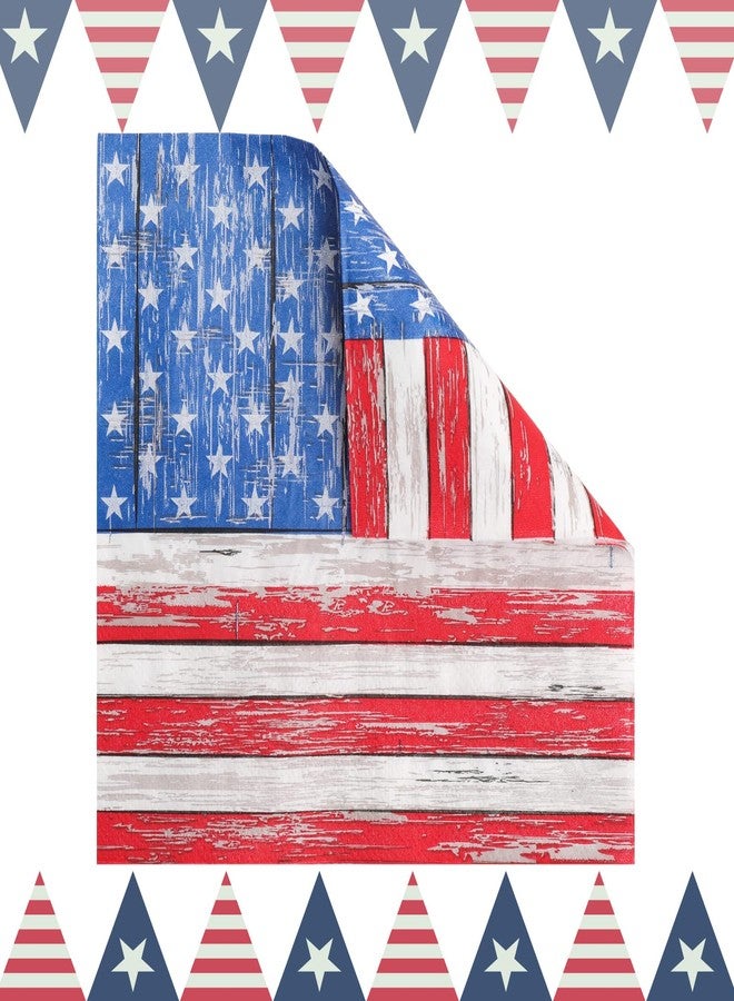 Whaline 80 Pack 4th of July Paper Napkins 6.5 x 6.5 Inch Stars and Stripes Cocktail Napkins Rustic Independence Day Memorial Day Disposable Party Beverage Napkins for Holiday Dinner Party Supplies - Image 4