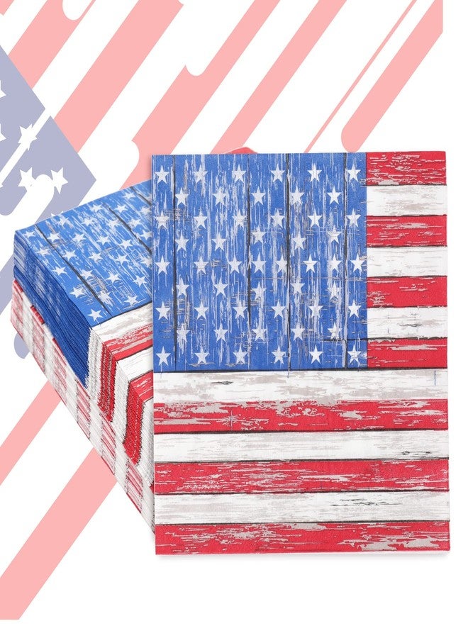 Whaline 80 Pack 4th of July Paper Napkins 6.5 x 6.5 Inch Stars and Stripes Cocktail Napkins Rustic Independence Day Memorial Day Disposable Party Beverage Napkins for Holiday Dinner Party Supplies - Image 2