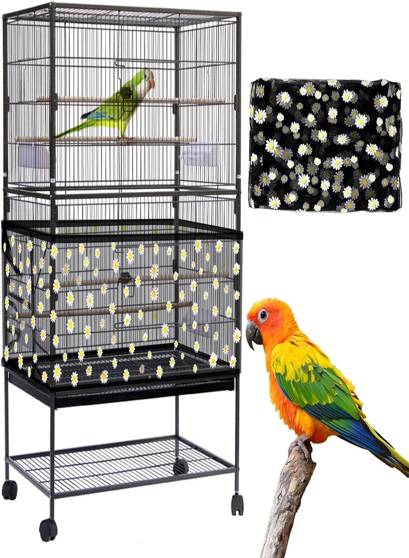 GGOOT Adjustable Bird Cage Cover,  Bird Cage Seed Catcher, Large Soft Nylon Mesh Net with Daisy Pattern, Birdcage Cover Skirt Seed Guard for Parrot Parakeet Macaw Round Square Cages (Black) - Image 1