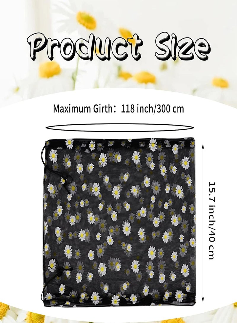 GGOOT Adjustable Bird Cage Cover,  Bird Cage Seed Catcher, Large Soft Nylon Mesh Net with Daisy Pattern, Birdcage Cover Skirt Seed Guard for Parrot Parakeet Macaw Round Square Cages (Black) - Image 3