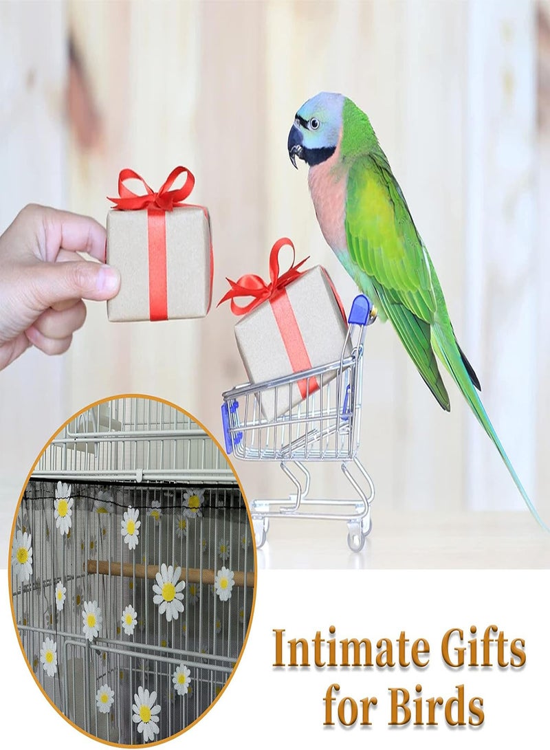 GGOOT Adjustable Bird Cage Cover,  Bird Cage Seed Catcher, Large Soft Nylon Mesh Net with Daisy Pattern, Birdcage Cover Skirt Seed Guard for Parrot Parakeet Macaw Round Square Cages (Black) - Image 5