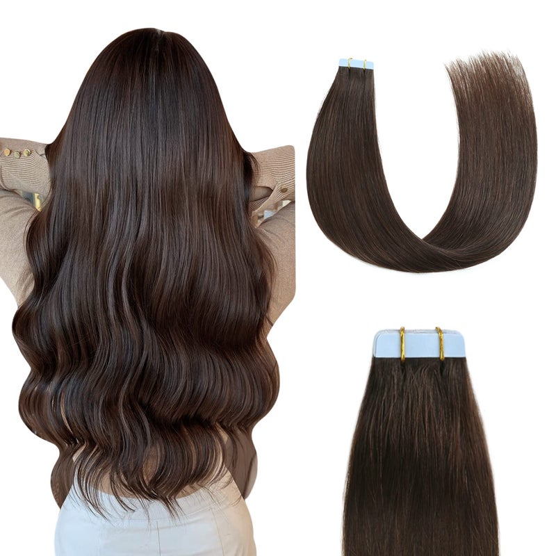 Sunya Tape in Hair Extensions Human Hair Dark Brown 12 Inch Straight Brown Tape in Hair Extensions 2 40g20Pcs