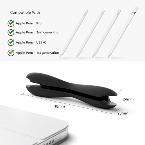 ELETIUO Grip Compatible with Apple Pencil Pro,1st/2nd Generation,USB-C Model,Protective Silicone Sleeve Cover Ergonomic Dual-Head Design Compatible with Magnetic Charging and Double Tap,Black - Image 2