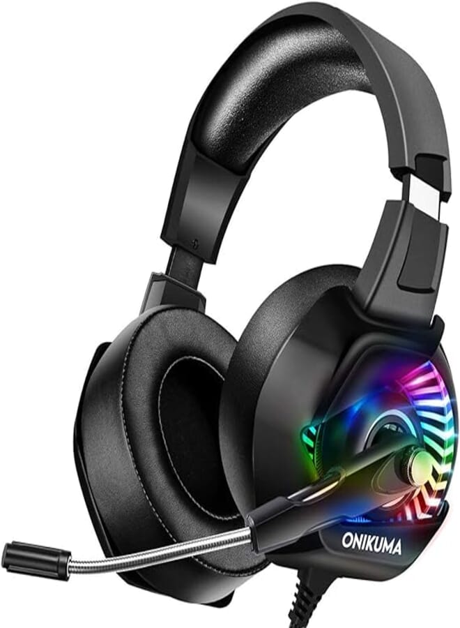 Onikuma RGB Colour Changeable Gaming Headset with Stereo Surround Sound, Noise-Canceling Microphone, K6 (Black)