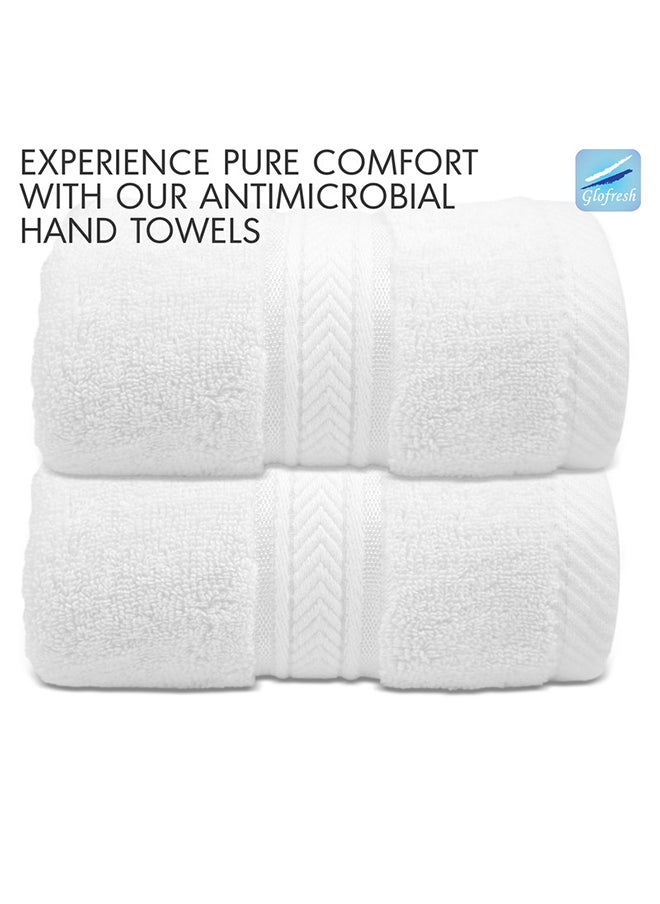 Hotel Linen Klub Hotel Linen Klub LUXURY PACK of 2  Antimicrobial  Hand Towels - 100% Cotton 650 GSM Terry Dobby Border Ring Spun - Super Soft ,Quick Dry,Highly Absorbent  Size: 40x70cm, White  - Image 2