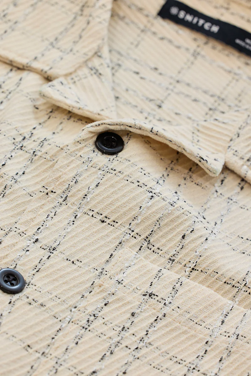 SNITCH Cream Checkered Long Sleeve Relaxed Streetwear Overshirt