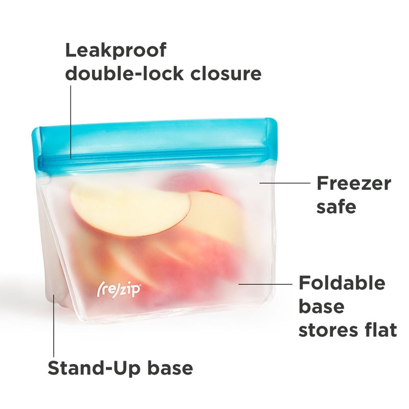 rezip 3-Piece Stand-Up Reusable Bag Bundle | BPA-Free  Food Grade  Leakproof  Freezer and Dishwasher Safe | Quart (1)  2-Cup (1)  Snack (1) | Aqua - Image 3