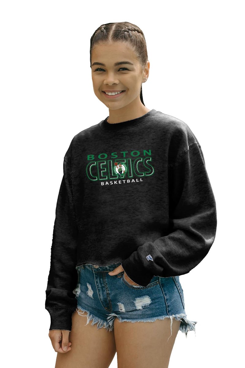 Blue 84 Boston Celtics NBA Officially Licensed Women's Cropped Crewneck Sweatshirt Alternate Color, Large - Image 1