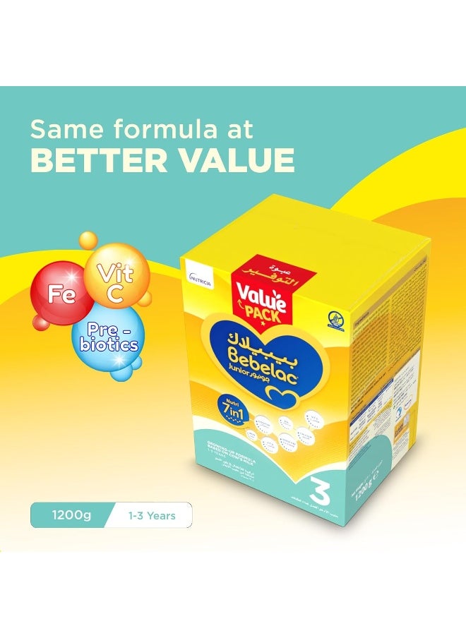 Bebelac - Bebelac 3 Nutri 7in1 Palm Oil Free Stage 3 Growing Up Milk Formula, from 1 to 3 years Value Pack 1200g - Image 1