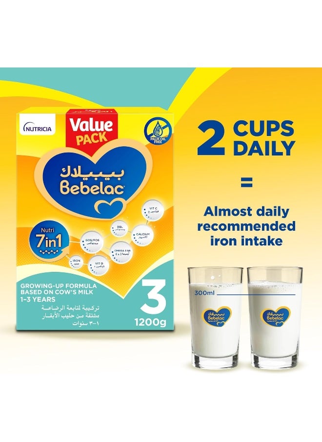 Bebelac - Bebelac 3 Nutri 7in1 Palm Oil Free Stage 3 Growing Up Milk Formula, from 1 to 3 years Value Pack 1200g - Image 1