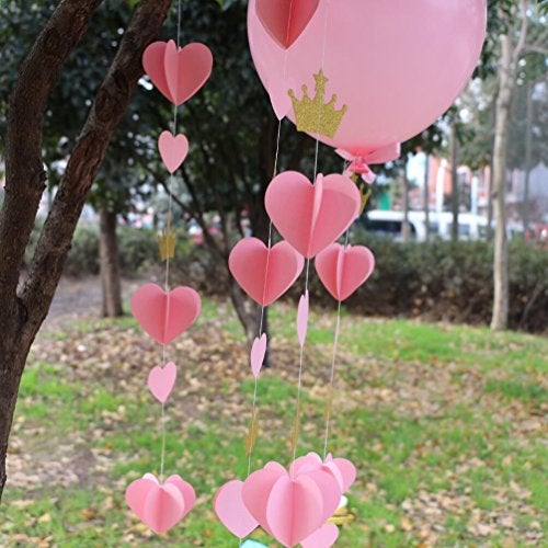 Mybbshower Gold Pink 3D Paper Heart Crown Garland Girl Princess Birthday Party Nursery Room Decor Balloon Tail Pack of 5 - Image 5