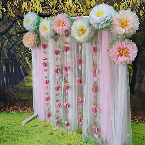 Mybbshower Gold Pink 3D Paper Heart Crown Garland Girl Princess Birthday Party Nursery Room Decor Balloon Tail Pack of 5 - Image 3