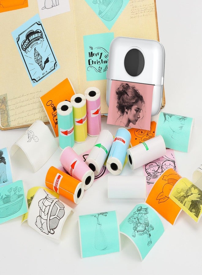 HuiJuKeJi 9 Rolls Mini Printer Sticker Paper,Thermal Self-adhesive paper 57 * 25mm,3 Rolls of White &6 Rolls of Colour Paper for Pocket Inkless Portable Bluetooth Printer to Print Photo,Note - Image 5
