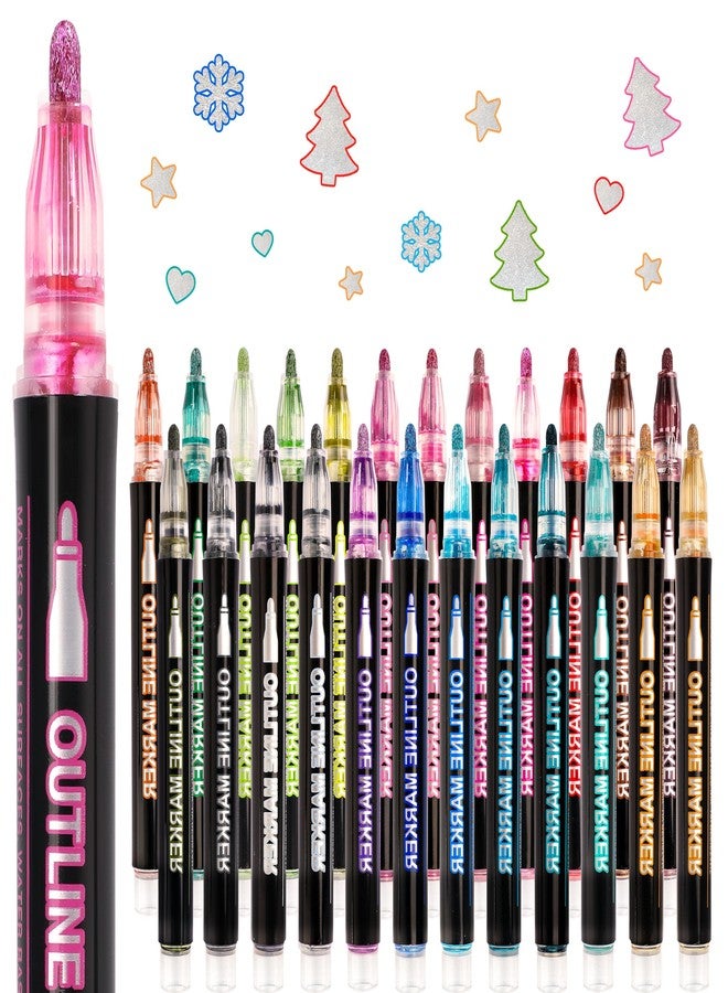 YMHB Outline Glitter Markers, 24 Colors Outline Shimmer Markers, Teen Girl Gifts Trendy Stuff, Glitter Pens Set, Art Crafts School Journaling Supplies for Kids Girls Ages 4-16 Year Old - Image 1
