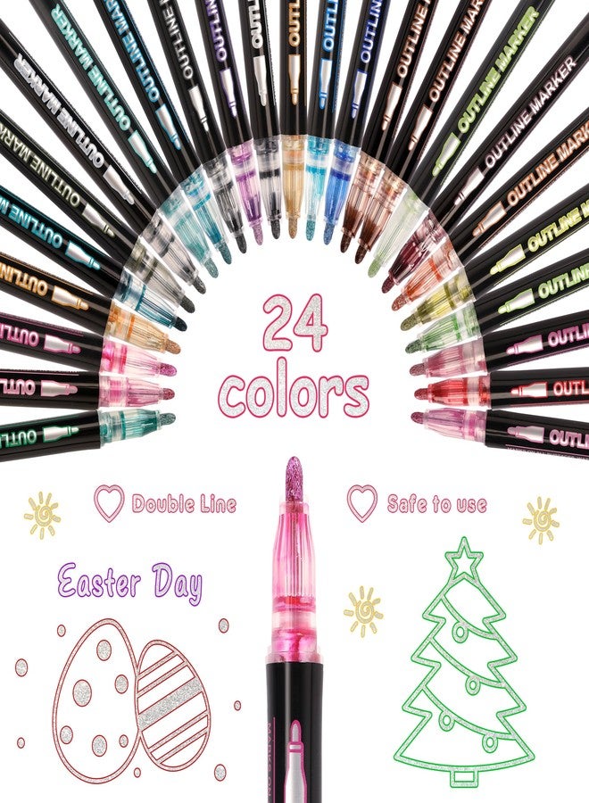 YMHB Outline Glitter Markers, 24 Colors Outline Shimmer Markers, Teen Girl Gifts Trendy Stuff, Glitter Pens Set, Art Crafts School Journaling Supplies for Kids Girls Ages 4-16 Year Old - Image 2